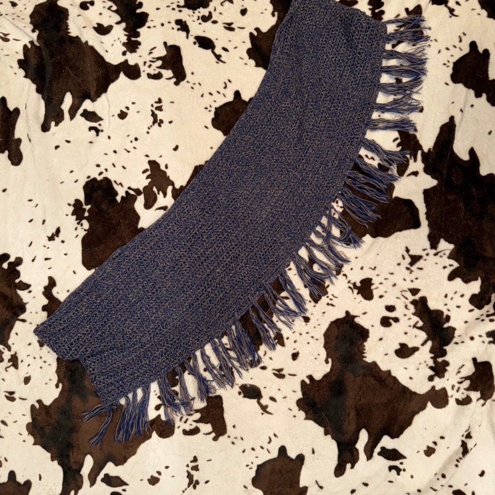 Knit Shawl Scarf Womens OS Blue Tan Fringe Boho Western‎ Festival Wrap